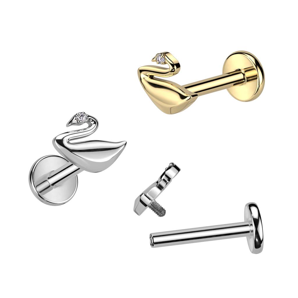 Titanium cartilage/tragus jewelry, Swan labret (silver)