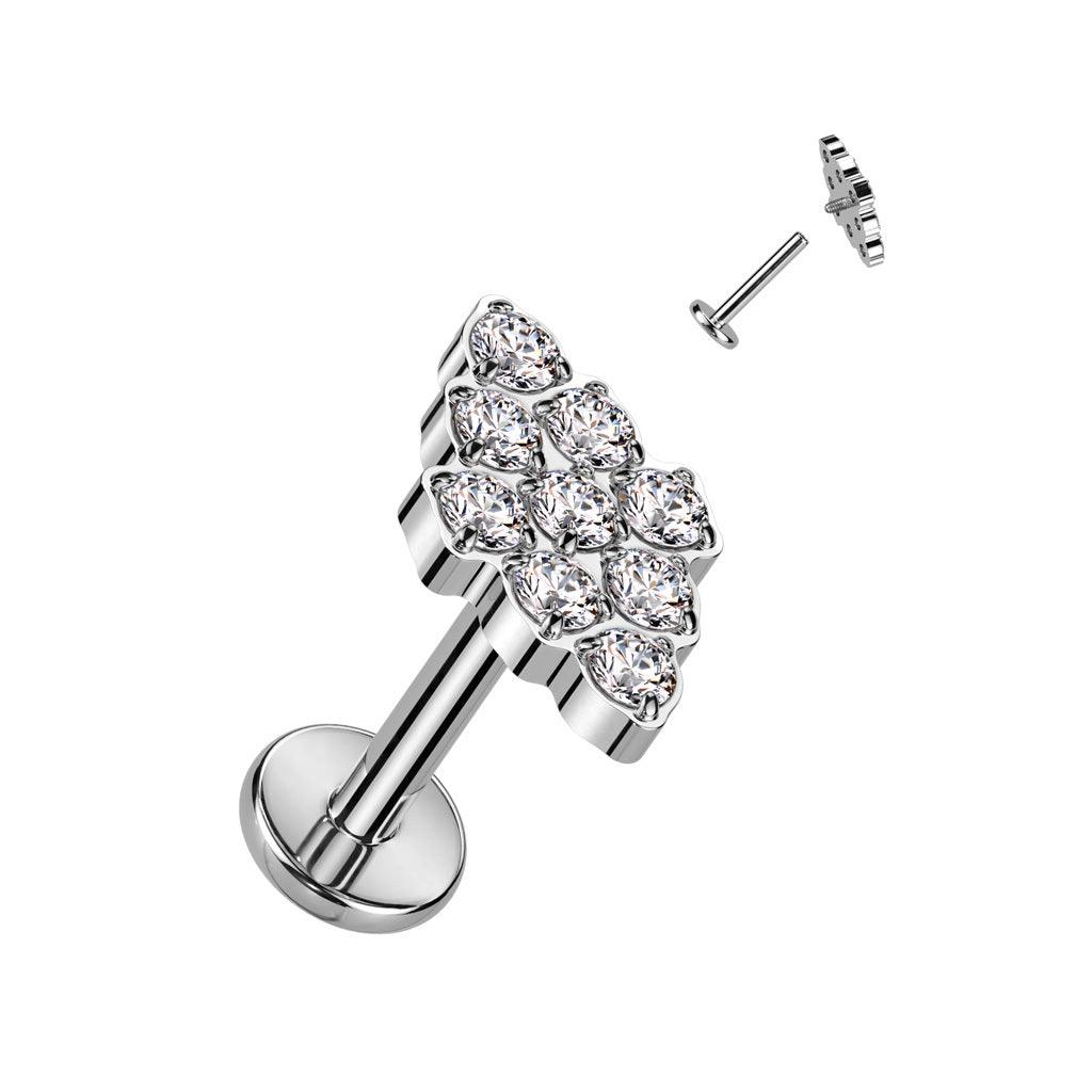 Titanium cartilage/tragus jewelry, Diamond CZ stone labret (silver)