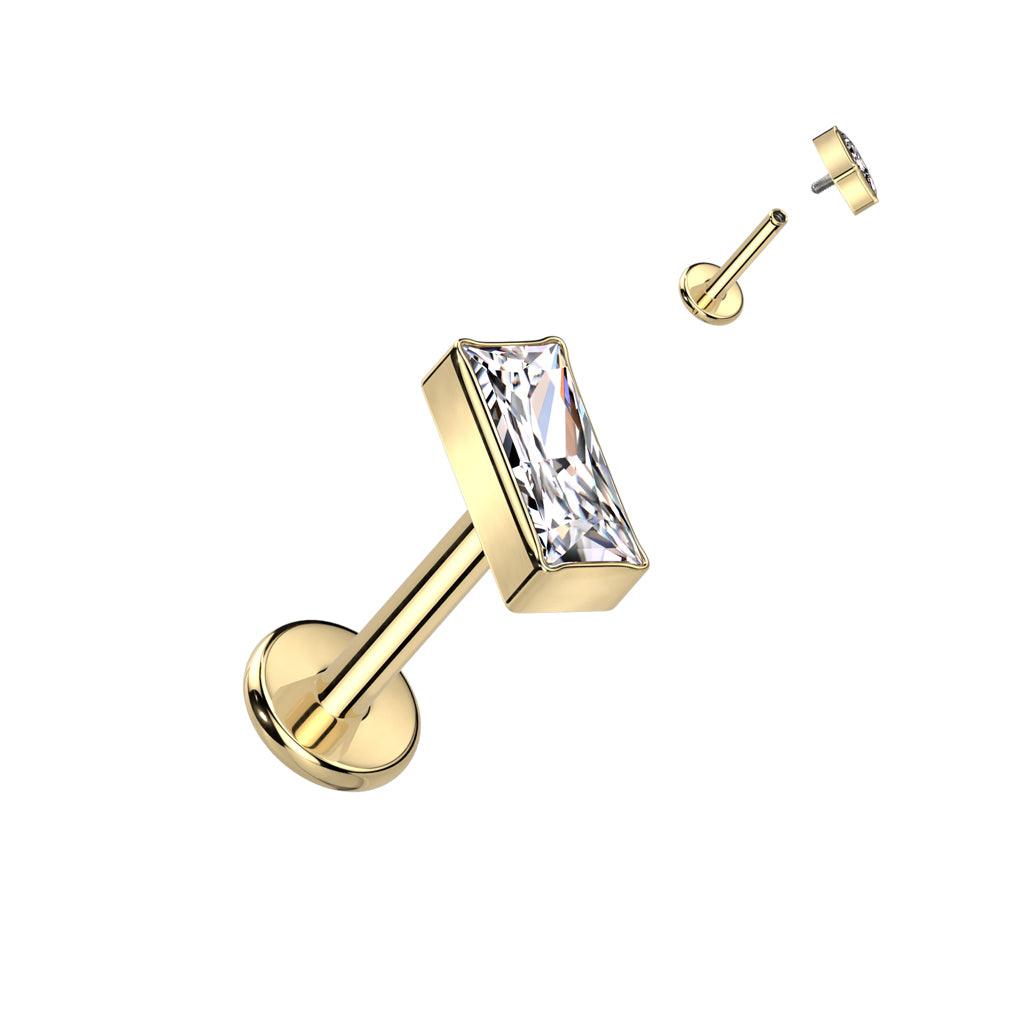 Titanium cartilage jewelry/tragus jewelry, CZ Bar sparkling labret (gold)