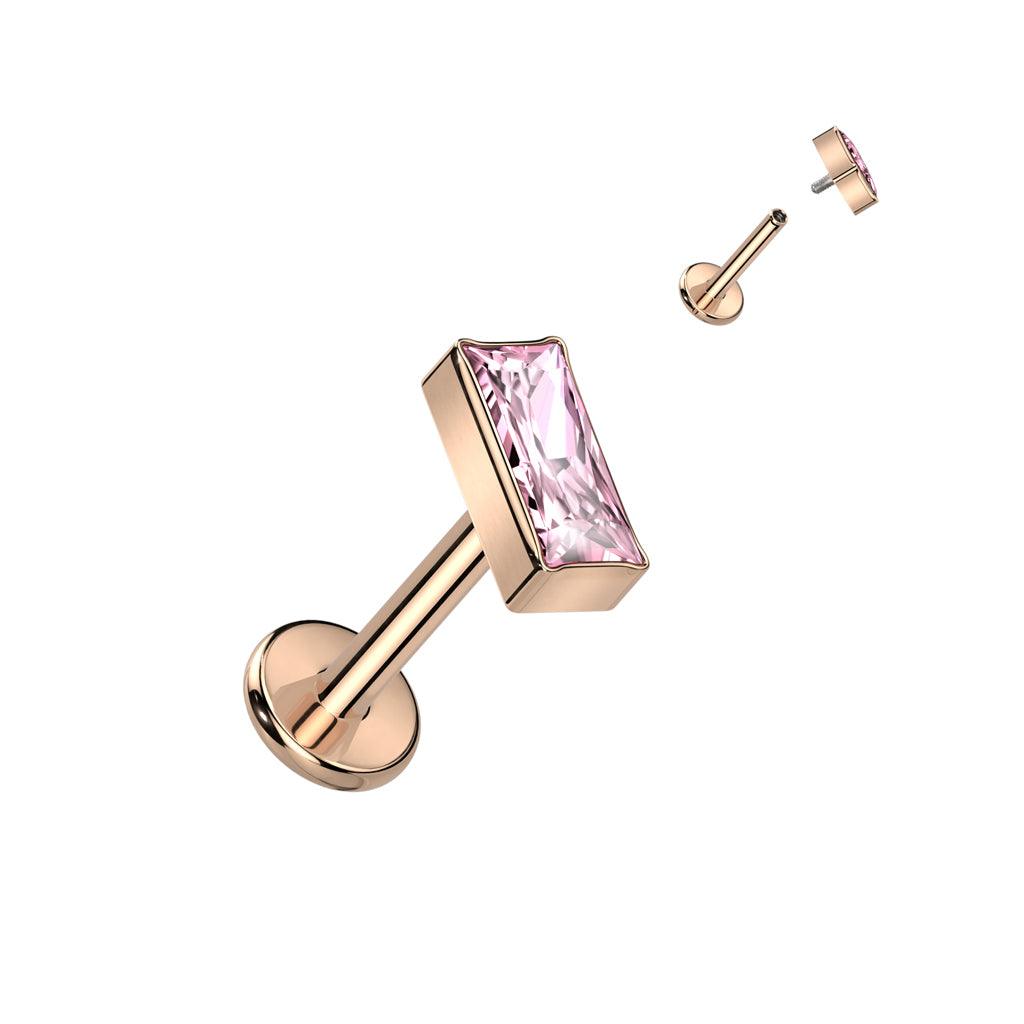 Titanium cartilage/tragus jewelry, CZ Bar -glittering labret (rose gold)