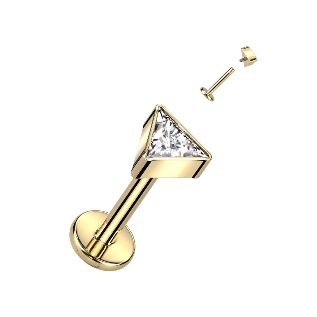 Titanium cartilage/tragus jewelry, CZ Triangle sparkling labret (gold)