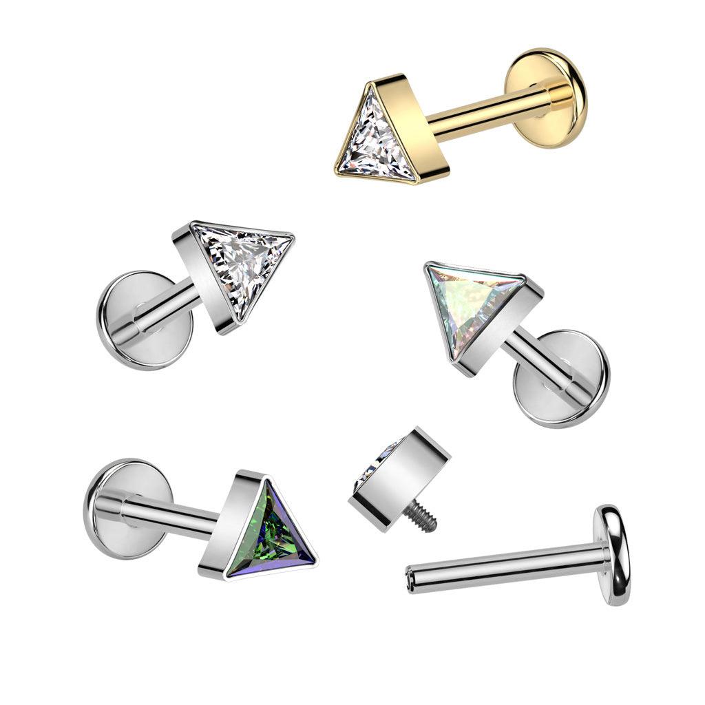 Titanium cartilage/tragus jewelry, CZ Triangle sparkling labret (silver)