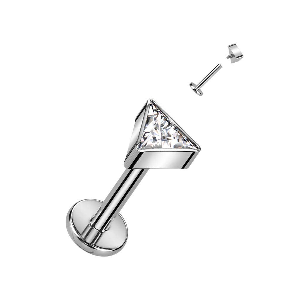 Titanium cartilage/tragus jewelry, CZ Triangle sparkling labret (silver)