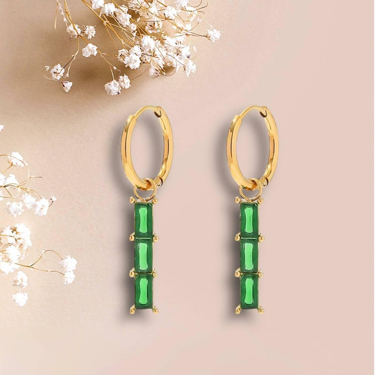 FRENCH RIVIERA|Lilith Earrings - green 2 in 1 surgical steel rings