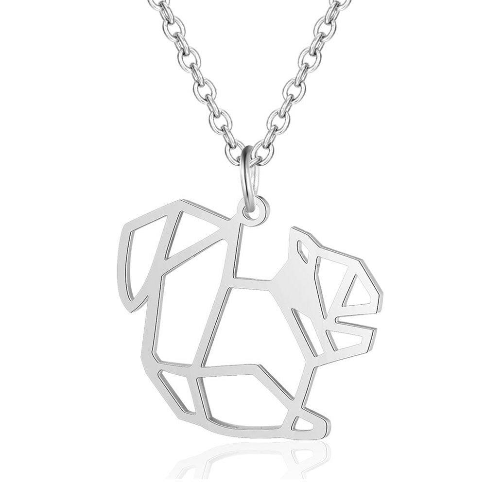 Surgical steel necklace, Origami Squirrel necklace