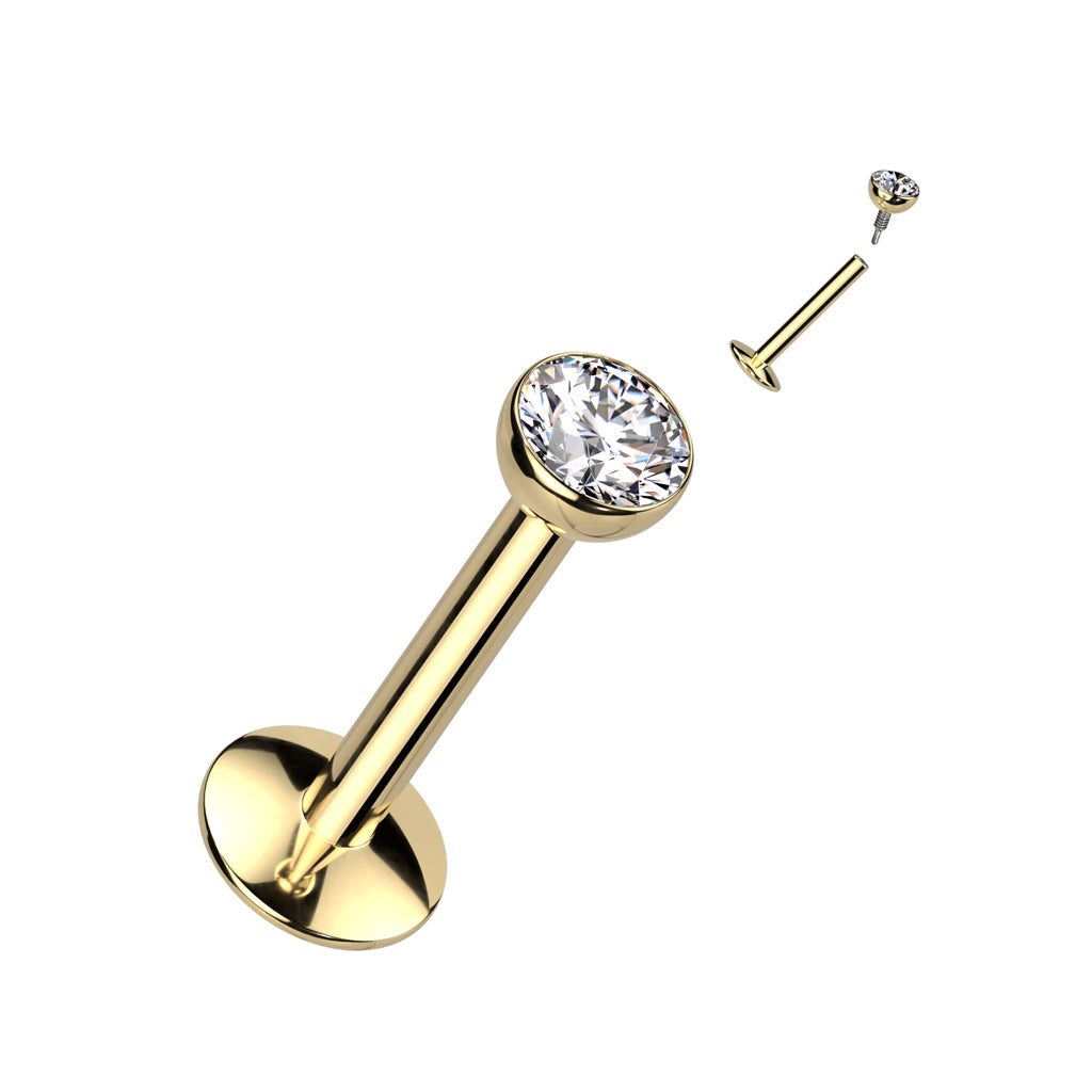 Titanium labret, CZ Convex Basic glitter labret with 3mm ball (gold)