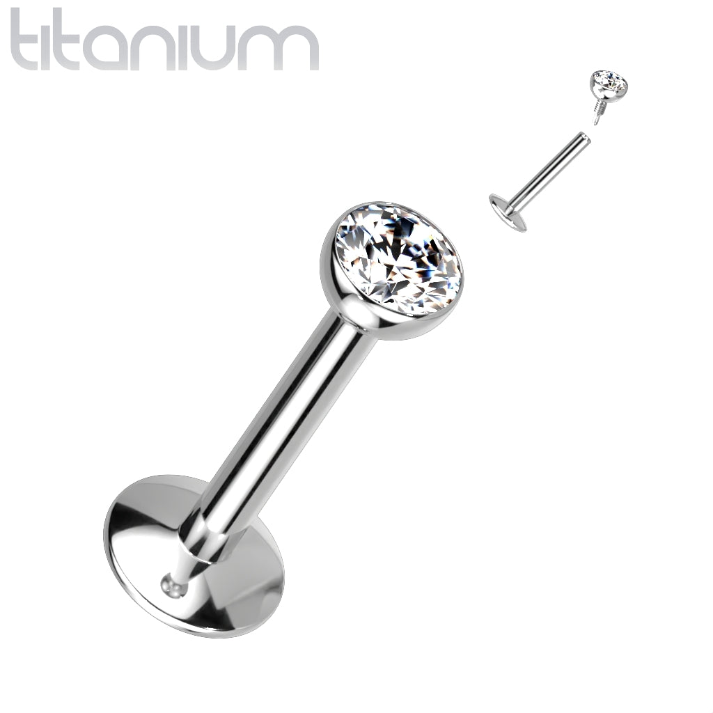 Titaani labret, CZ Convex Basic -kimaltava labret 3mm pallolla (hopea)