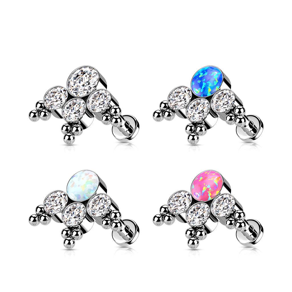 Titanium cartilage jewelry/tragus jewelry, Opal Cluster labret (pink)