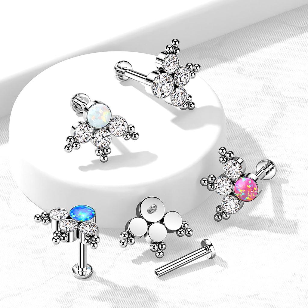 Titanium cartilage jewelry/tragus jewelry, Opal Cluster labret (pink)