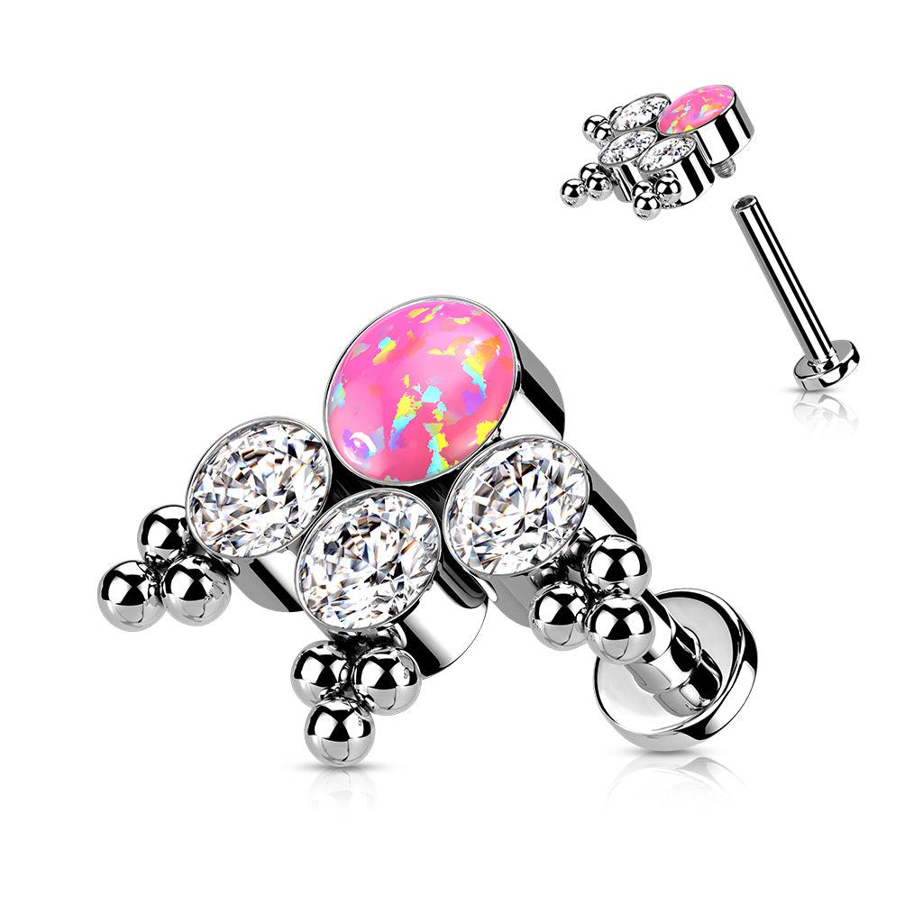 Titanium cartilage jewelry/tragus jewelry, Opal Cluster labret (pink)