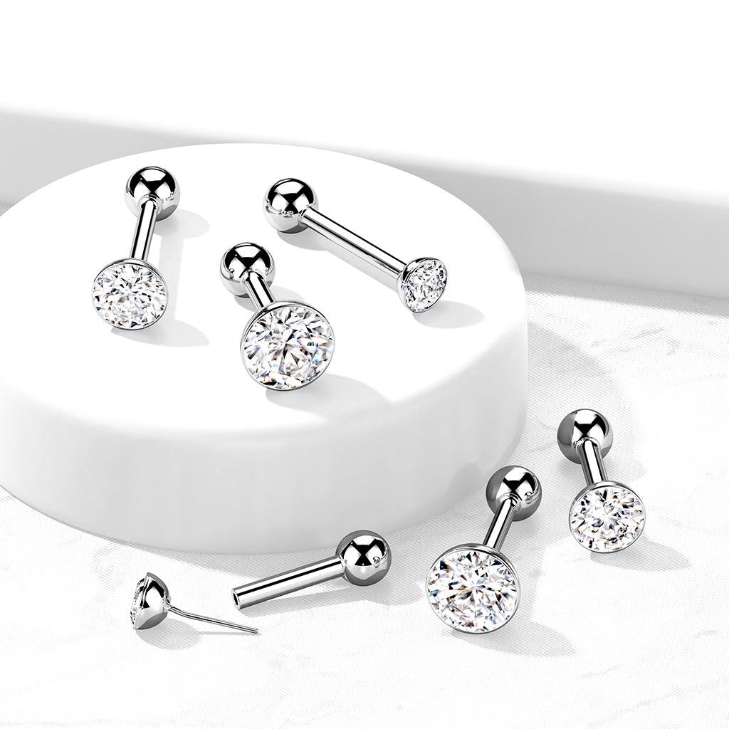 Titanium cartilage/tragus jewelry, Push In Basic CZ barbell (silver)