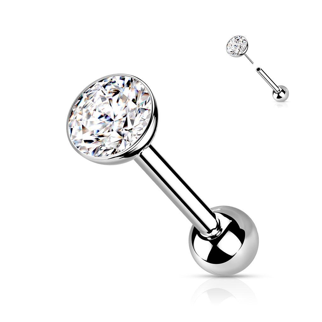 Titanium cartilage/tragus jewelry, Push In Basic CZ barbell (silver)