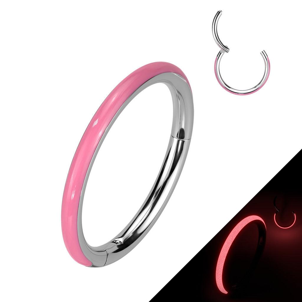 Titanium piercing ring 1.2mm, Glow -glow-in-the-dark clicker (pink)