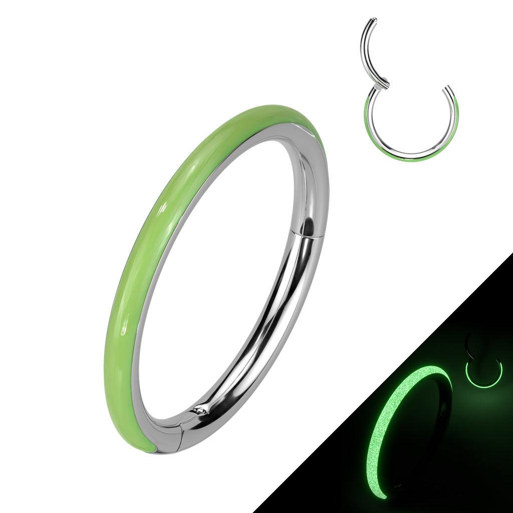 Titanium piercing ring, Glow in the dark clicker (green)