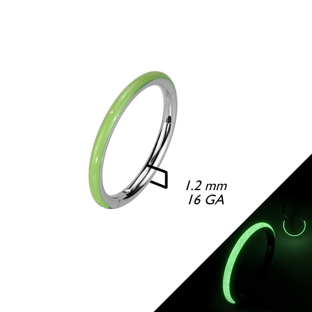 Titanium piercing ring, Glow in the dark clicker (green)