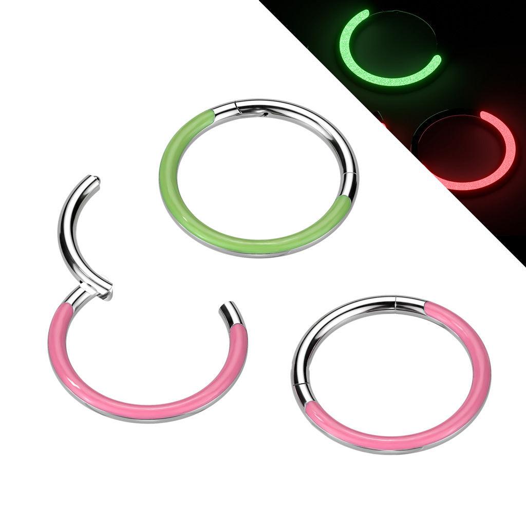 Titanium piercing ring 1.2mm, Front Glow -glow in the dark (green)