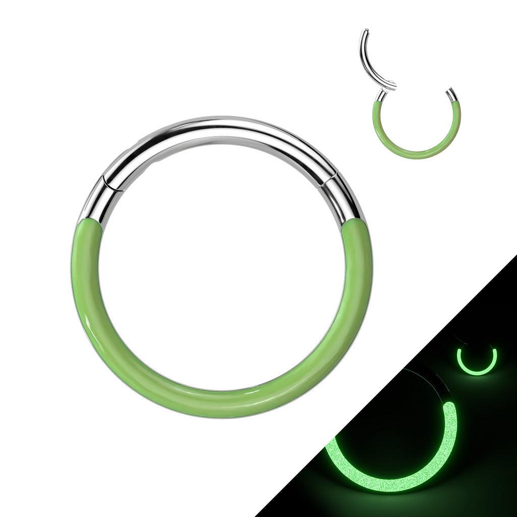 Titanium piercing ring 1.2mm, Front Glow -glow in the dark (green)