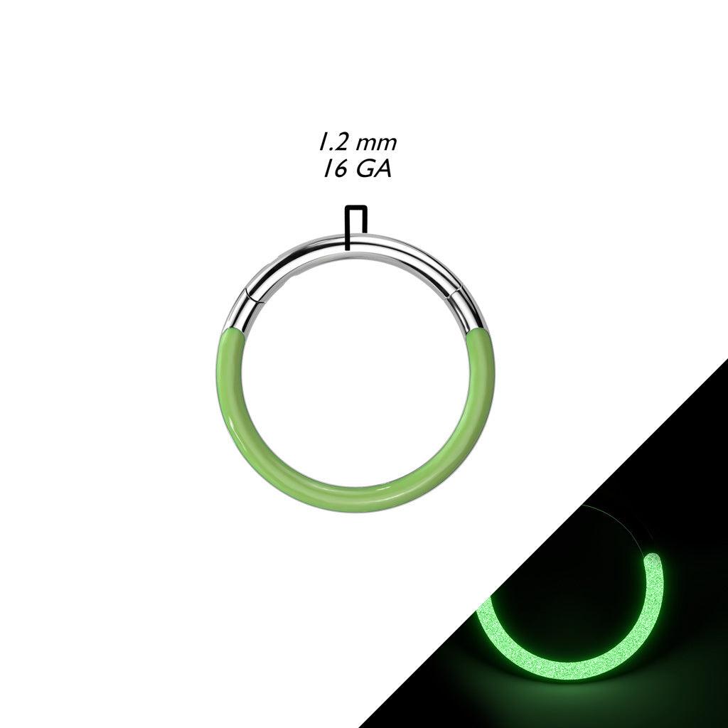 Titanium piercing ring 1.2mm, Front Glow -glow in the dark (green)