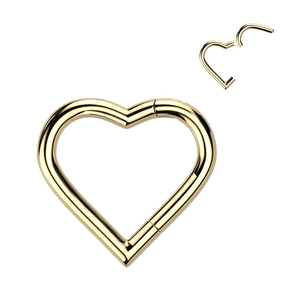 Piercing ring, Titanium Heart Hoop in Gold - titanium heart clicker