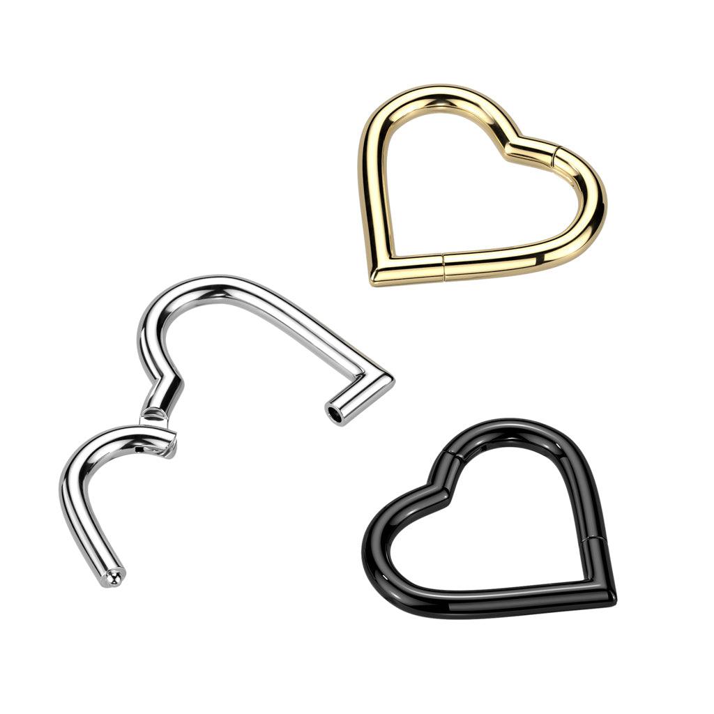 Piercing ring, Titanium Heart Hoop in Gold - titanium heart clicker