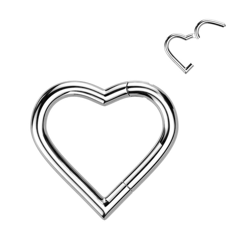 Piercing Ring, Titanium Heart Hoop in Silver-titanium heart clicker