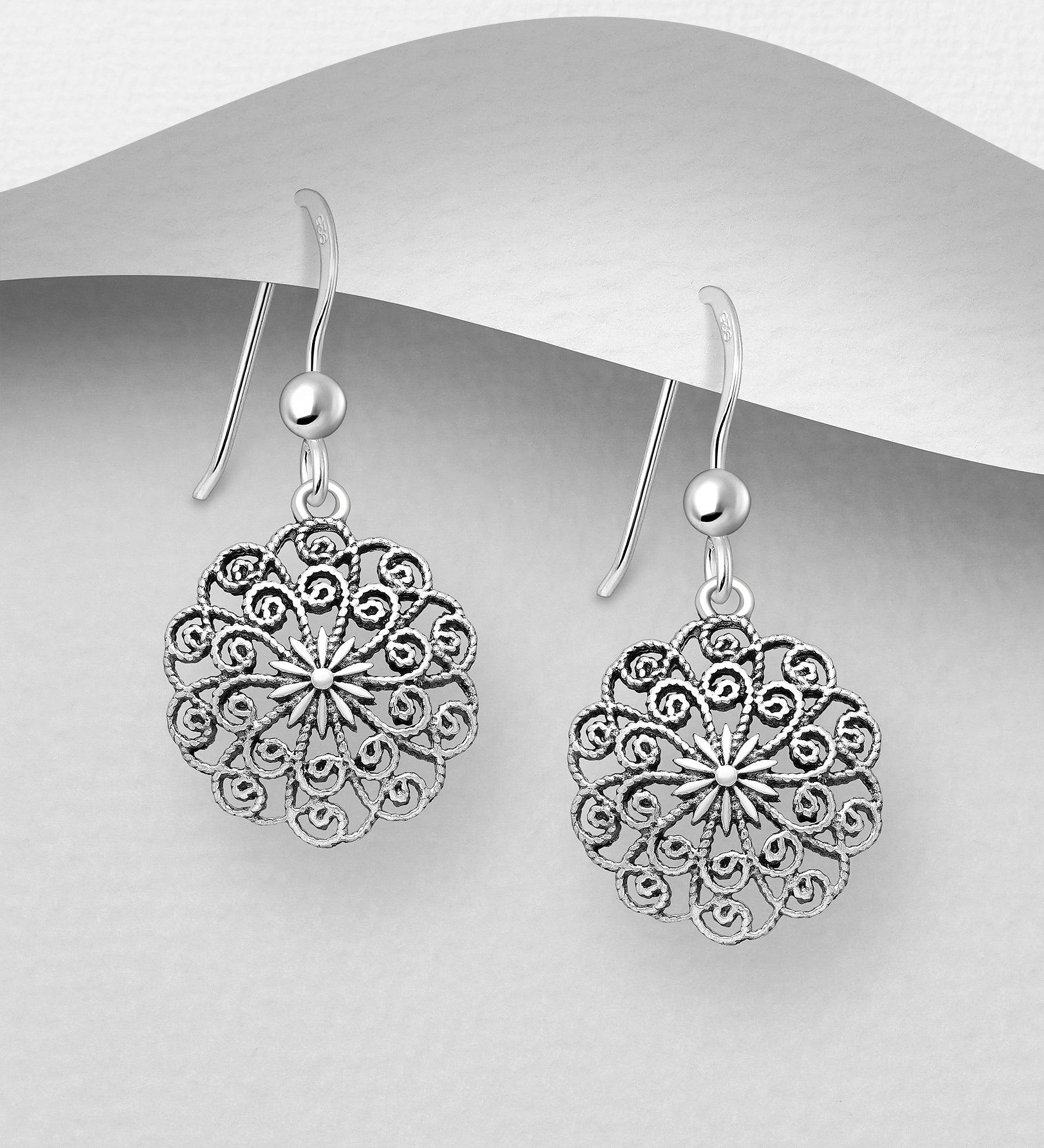 PREMIUM COLLECTION|Bali Filigree Flower silver lace earrings