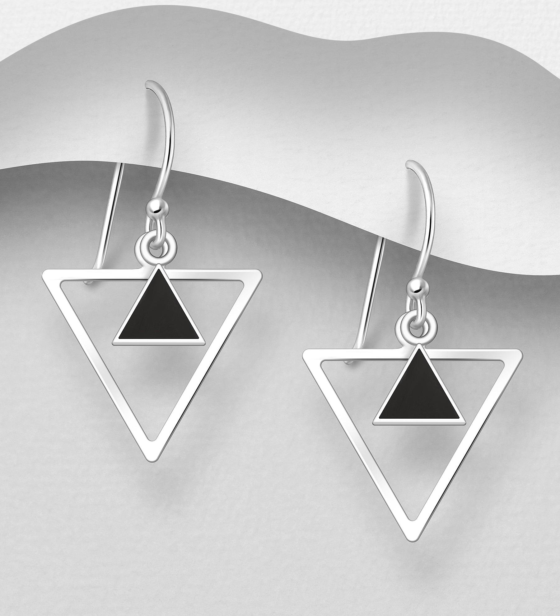 PREMIUM COLLECTION|Simone silver dangling earrings with black stones