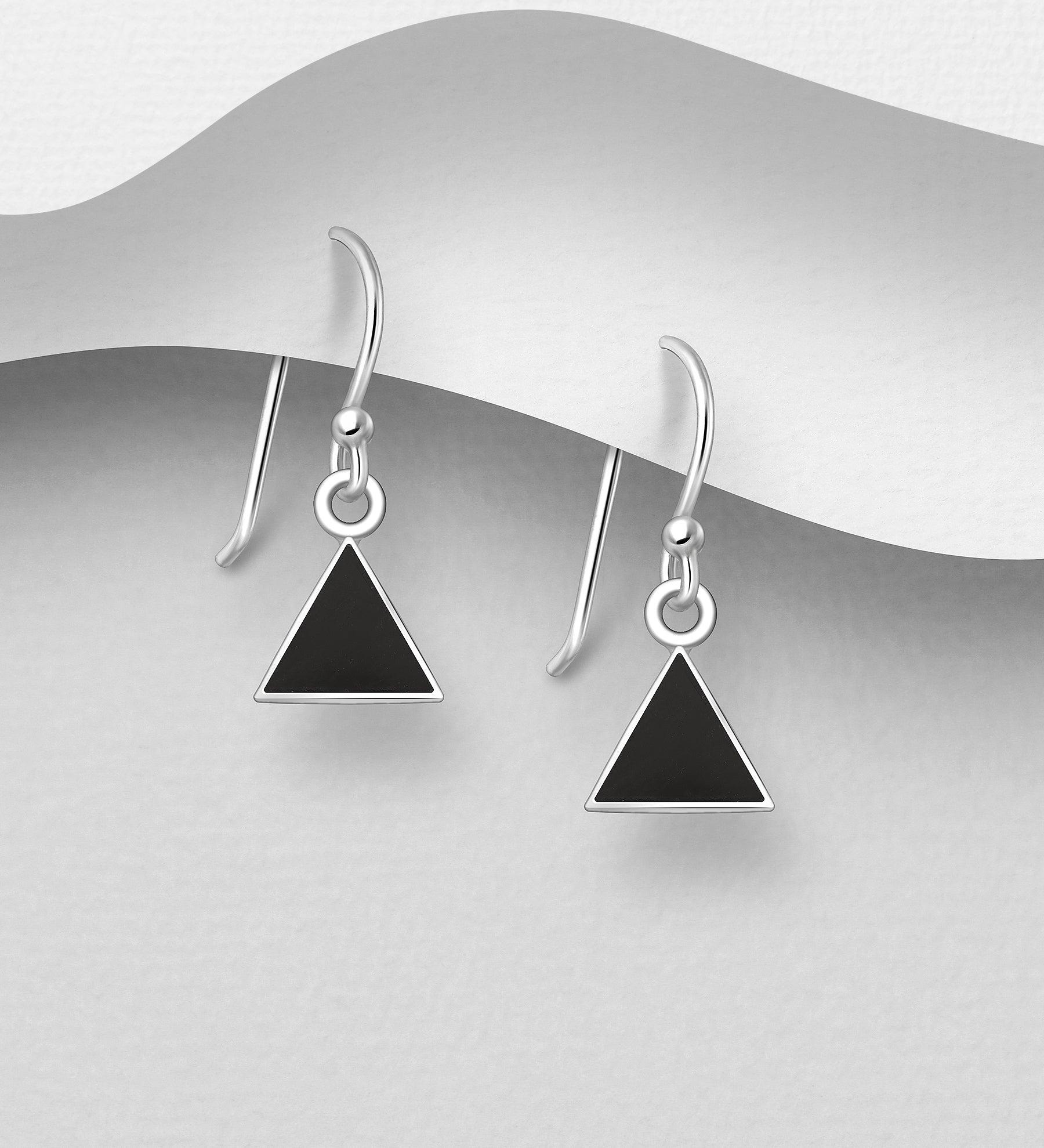 PREMIUM COLLECTION|Tina silver dangling earrings with black stones