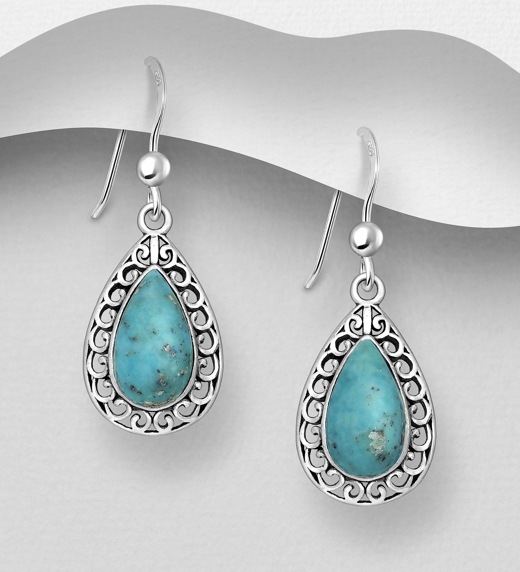 PREMIUM COLLECTION|Maja silver drop earrings with turquoise stones