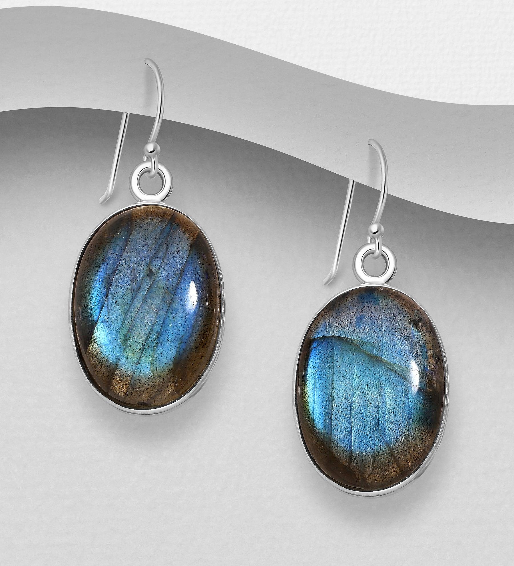 PREMIUM COLLECTION|Marta silver earrings with labradorite stone