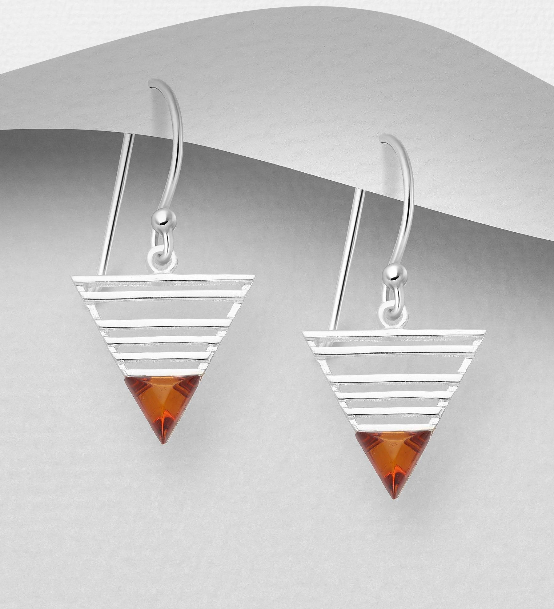 PREMIUM COLLECTION|Lena silver earrings with amber decoration