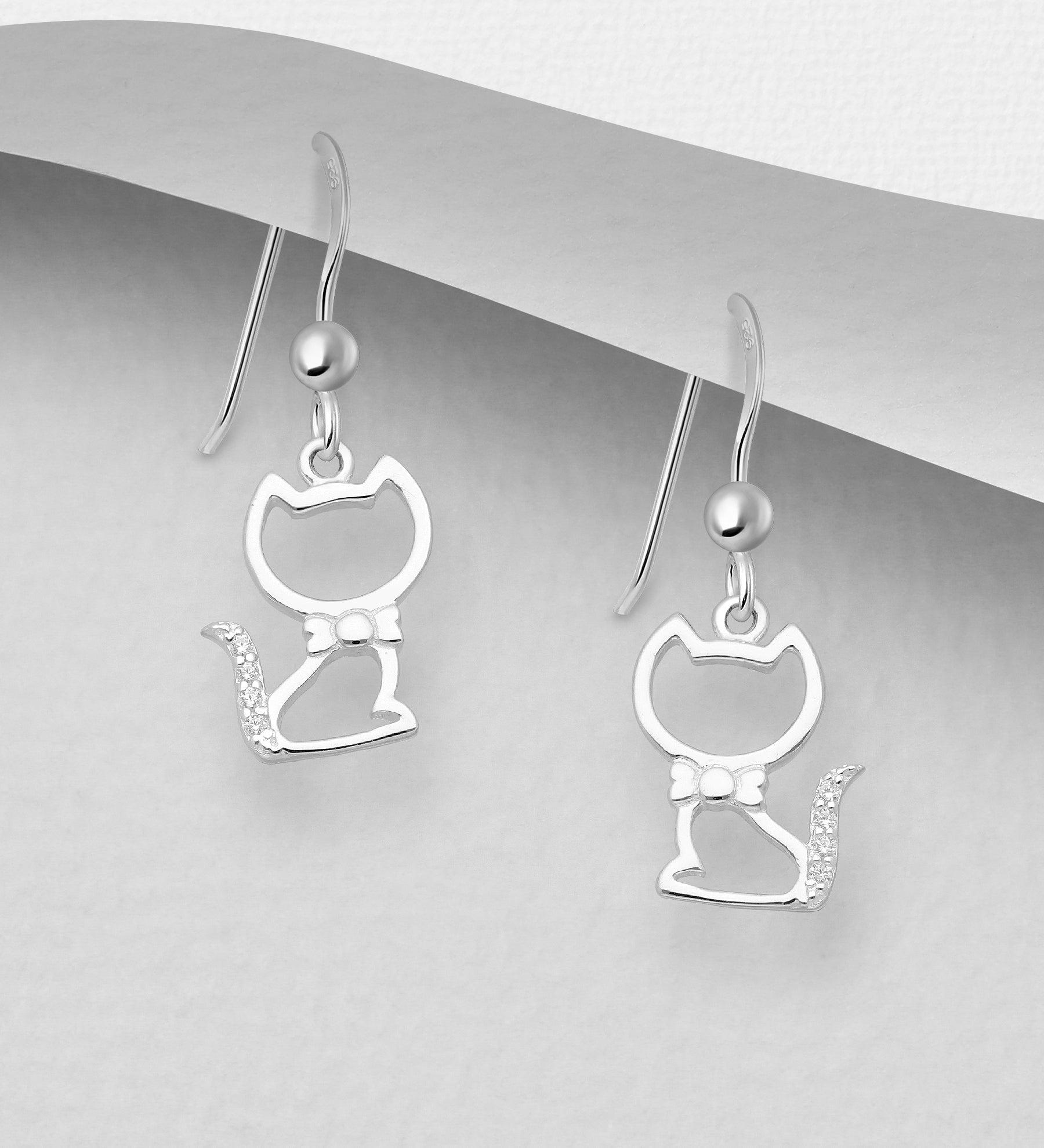 PREMIUM COLLECTION|Cat silver earrings with bright stones