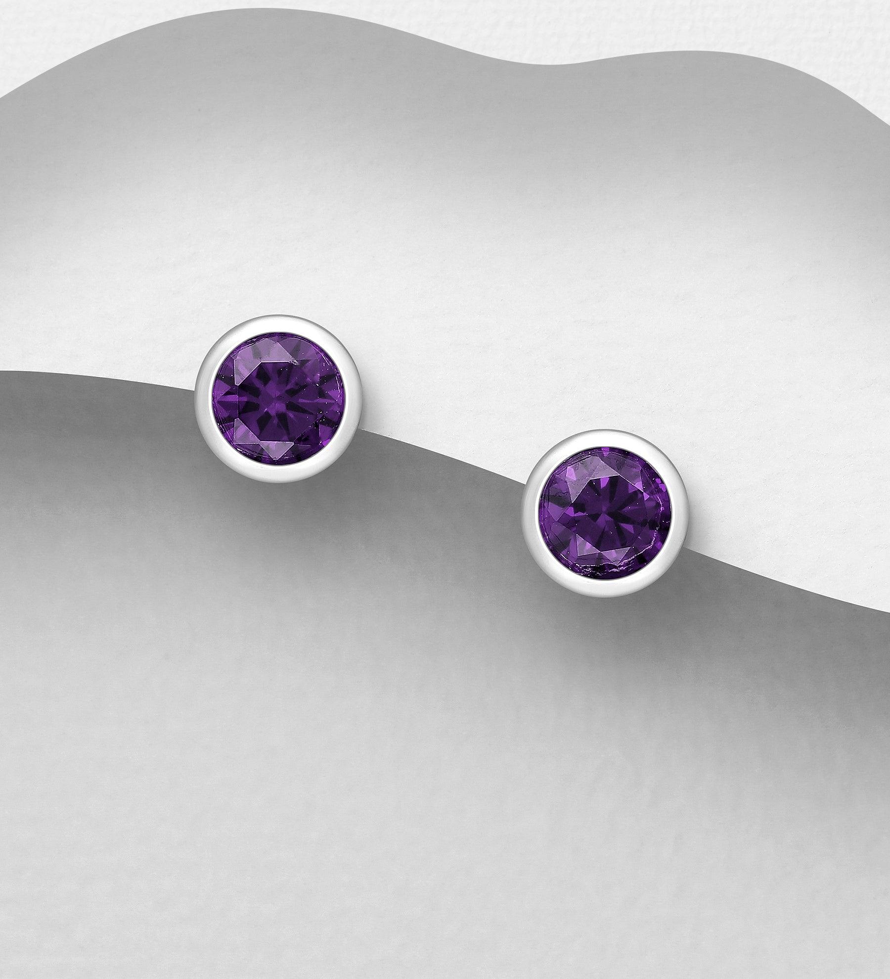 PREMIUM COLLECTION|Moa silver purple stud earrings