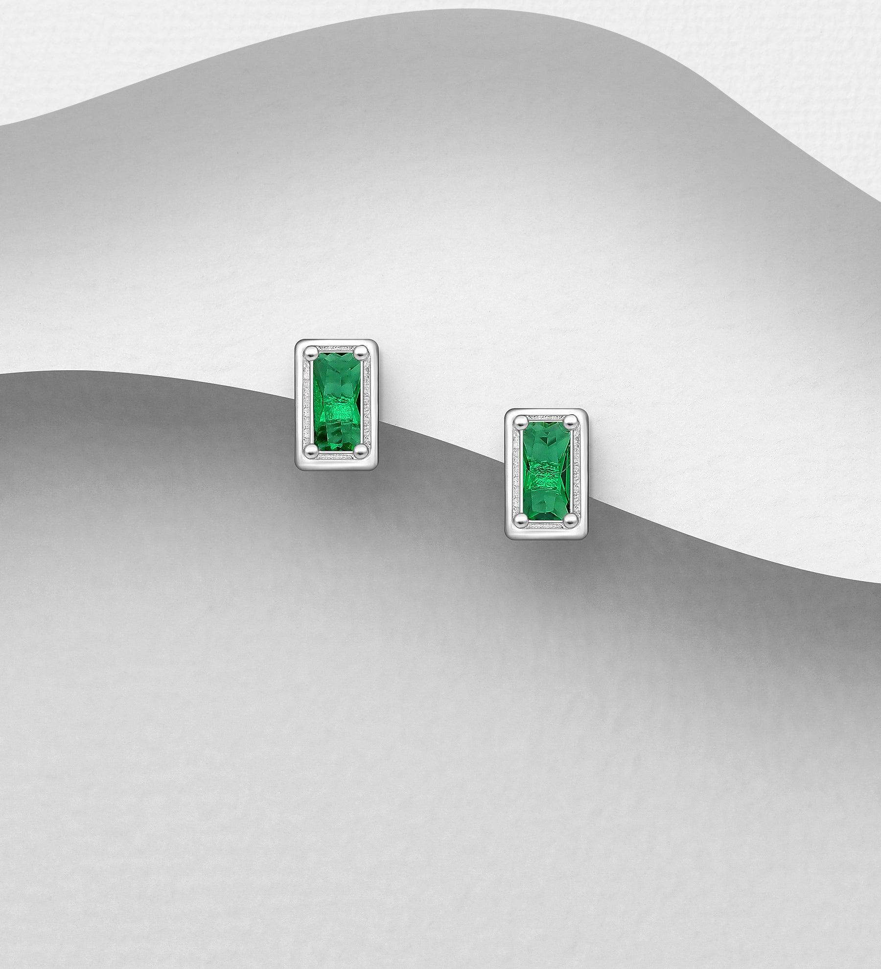 PREMIUM COLLECTION|Wilma silver-tone dark green stud earrings