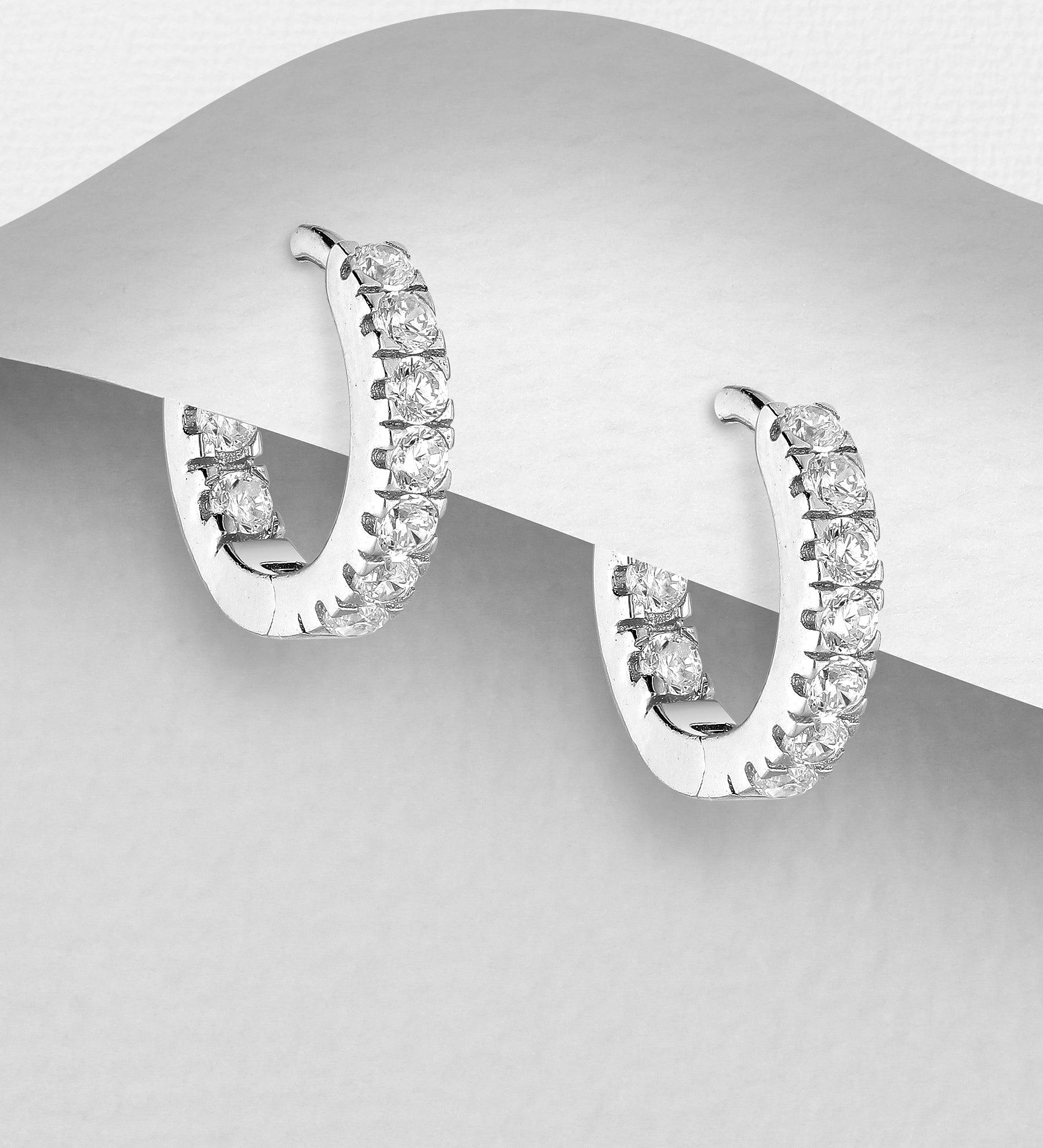 PREMIUM COLLECTION|Klara silver hoop earrings with clear stones