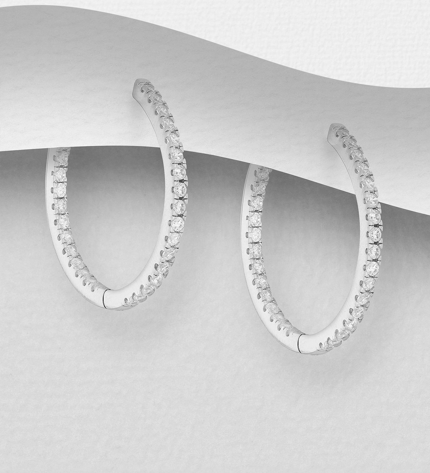 PREMIUM COLLECTION|Tua -silver clear stone large hoop earrings