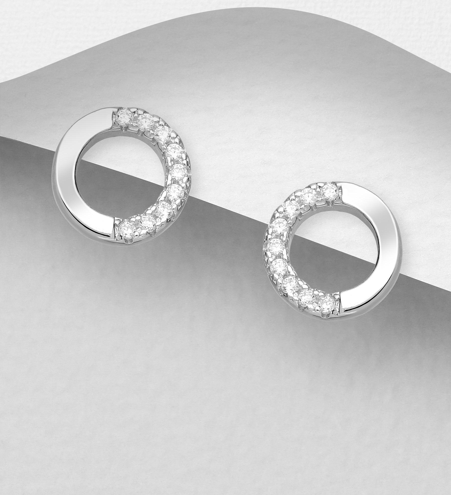 PREMIUM COLLECTION|Tilde silver clear circle earrings