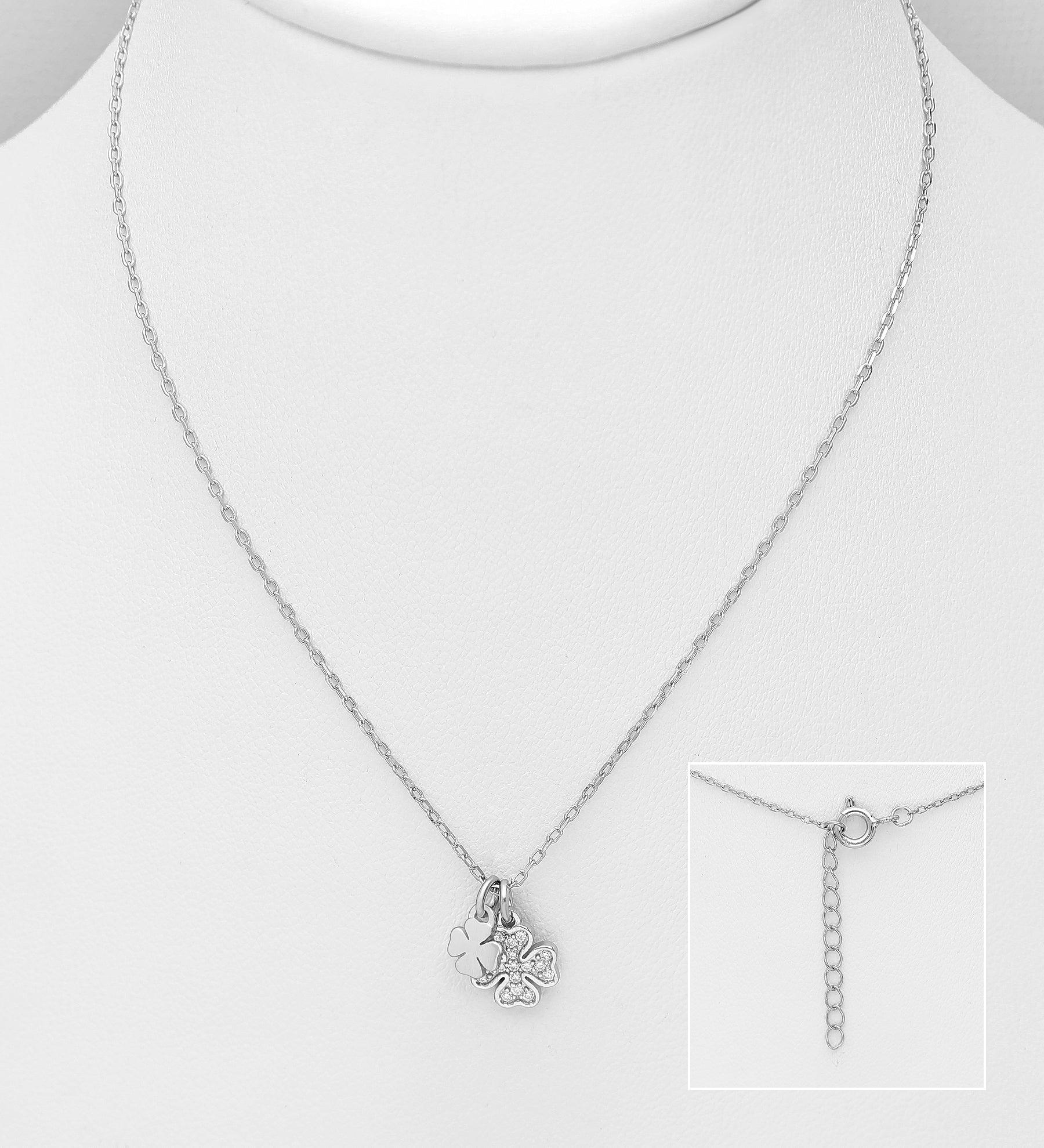 PREMIUM COLLECTION|Clover silver necklace with shamrock pendant