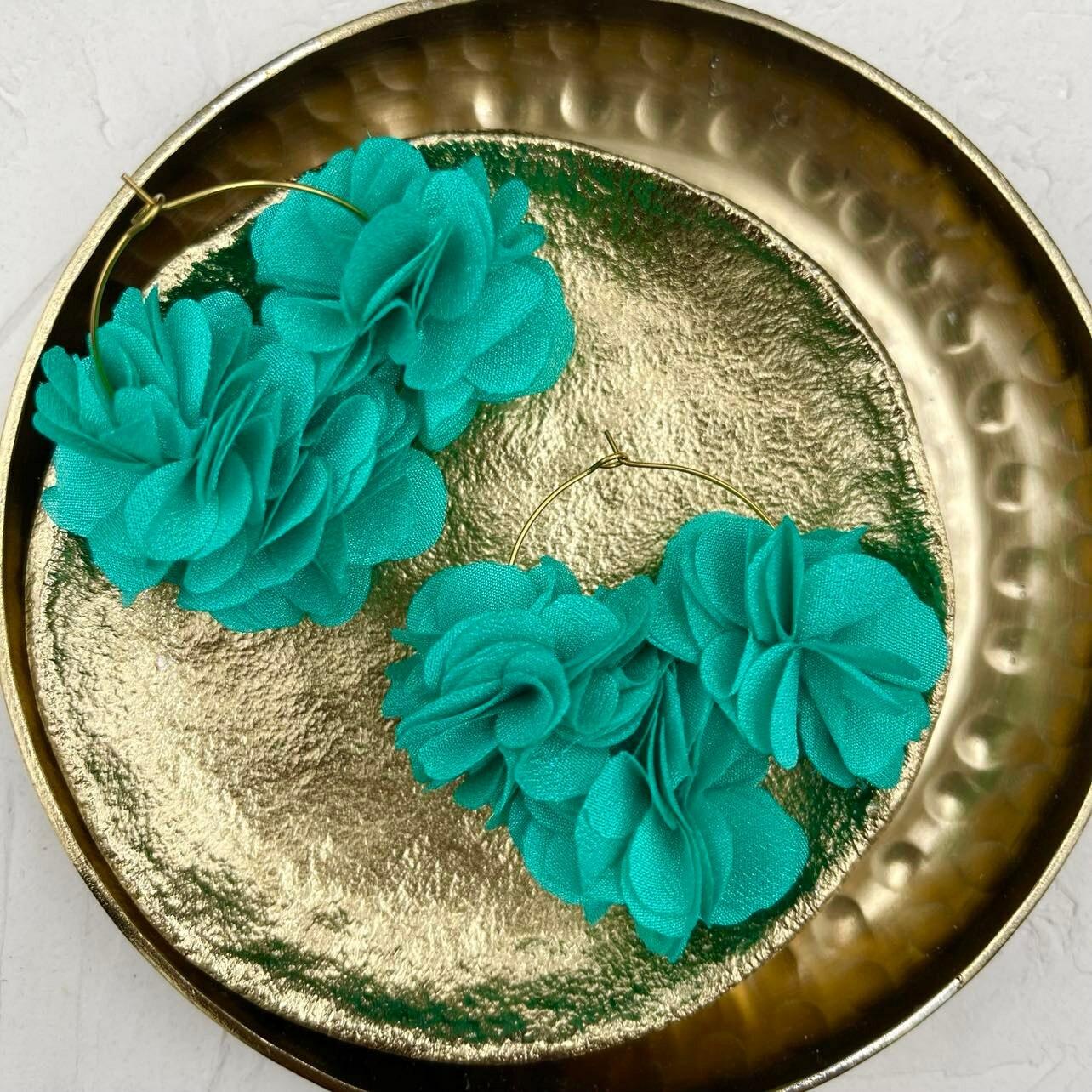 Earrings, FRENCH RIVIERA|Jasmine flower earrings (green turquoise)