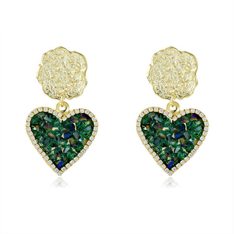 Earrings, FRENCH RIVIERA|Laure green heart statement earrings