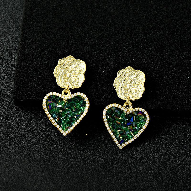 Earrings, FRENCH RIVIERA|Laure green heart statement earrings