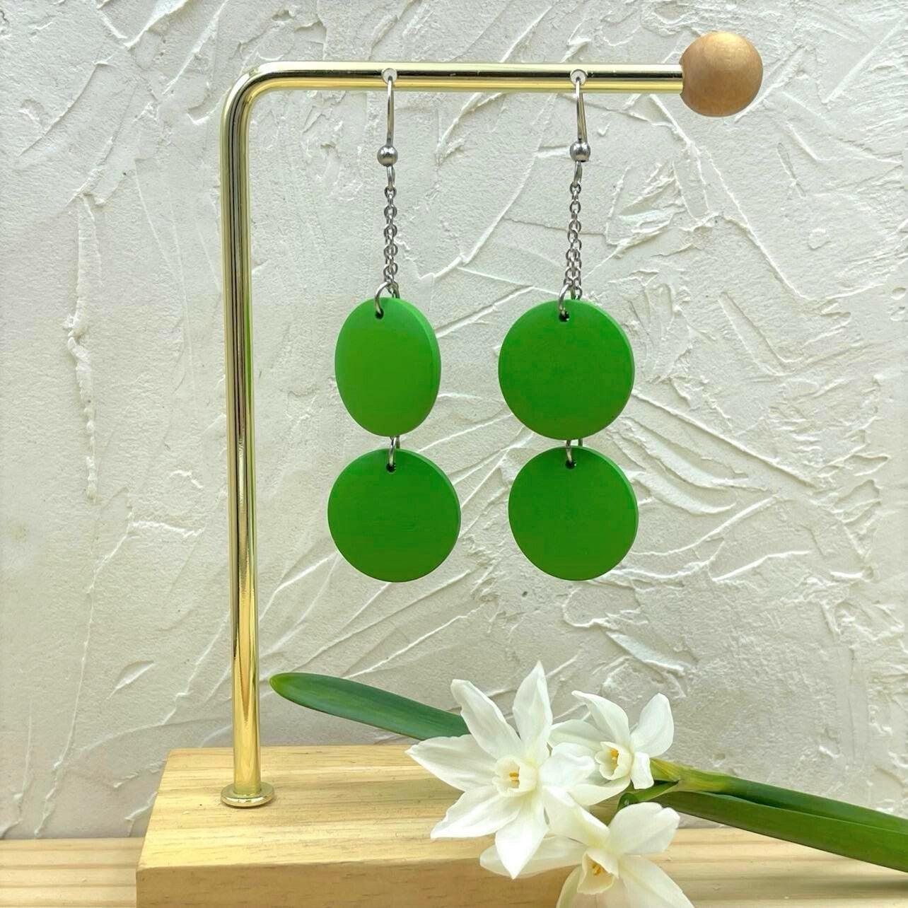 Wooden earrings|Ilona two-piece wooden bead earrings (green)