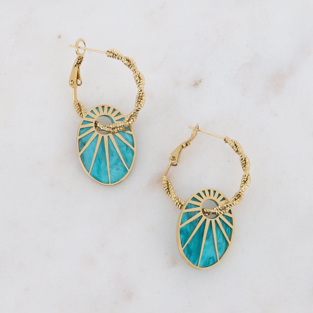 Earrings, BOHM PARIS|2 in 1 Boucles Caméo -turquoise/gold