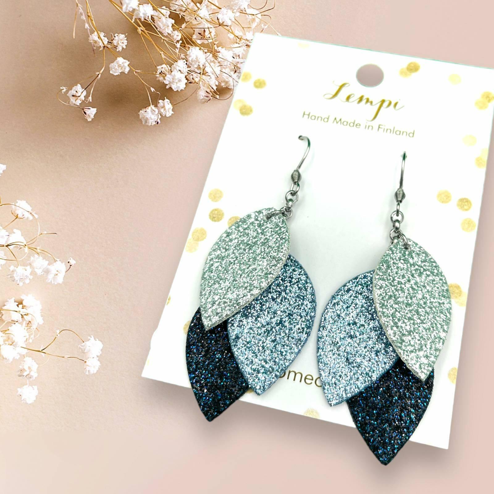 LEMPI earrings, Little Grain (multi-tone blue glitter)