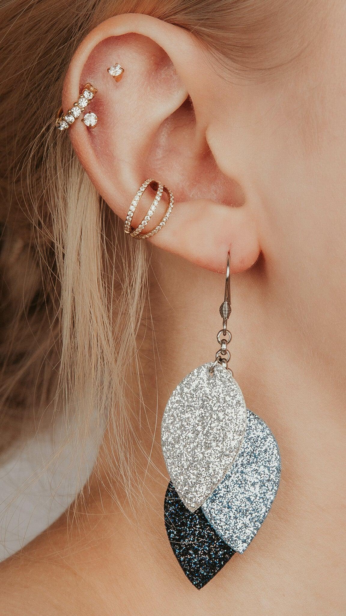 LEMPI earrings, Little Grain (multi-tone blue glitter)