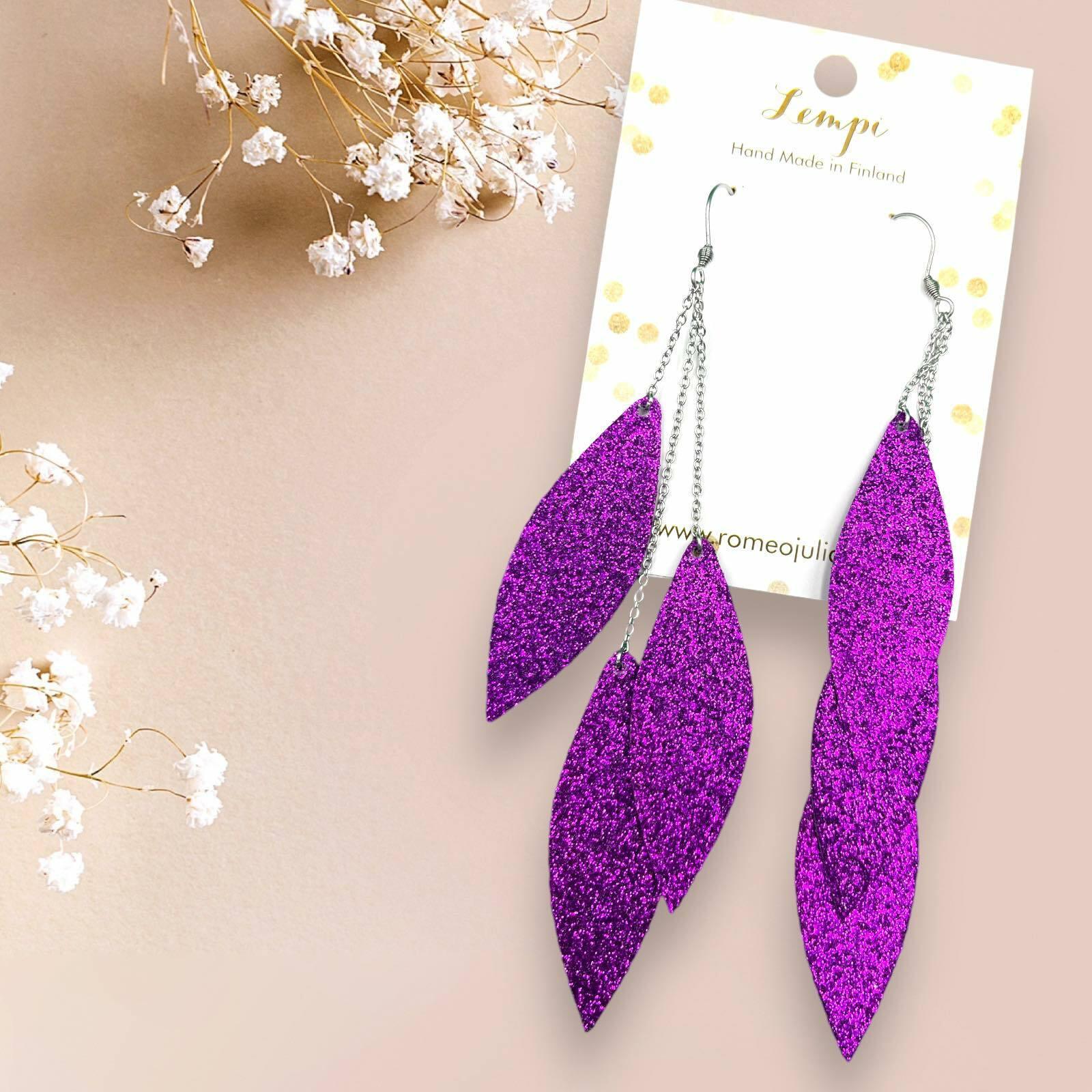 LEMPI earrings, Laura (purple-pink glitter, three-piece)