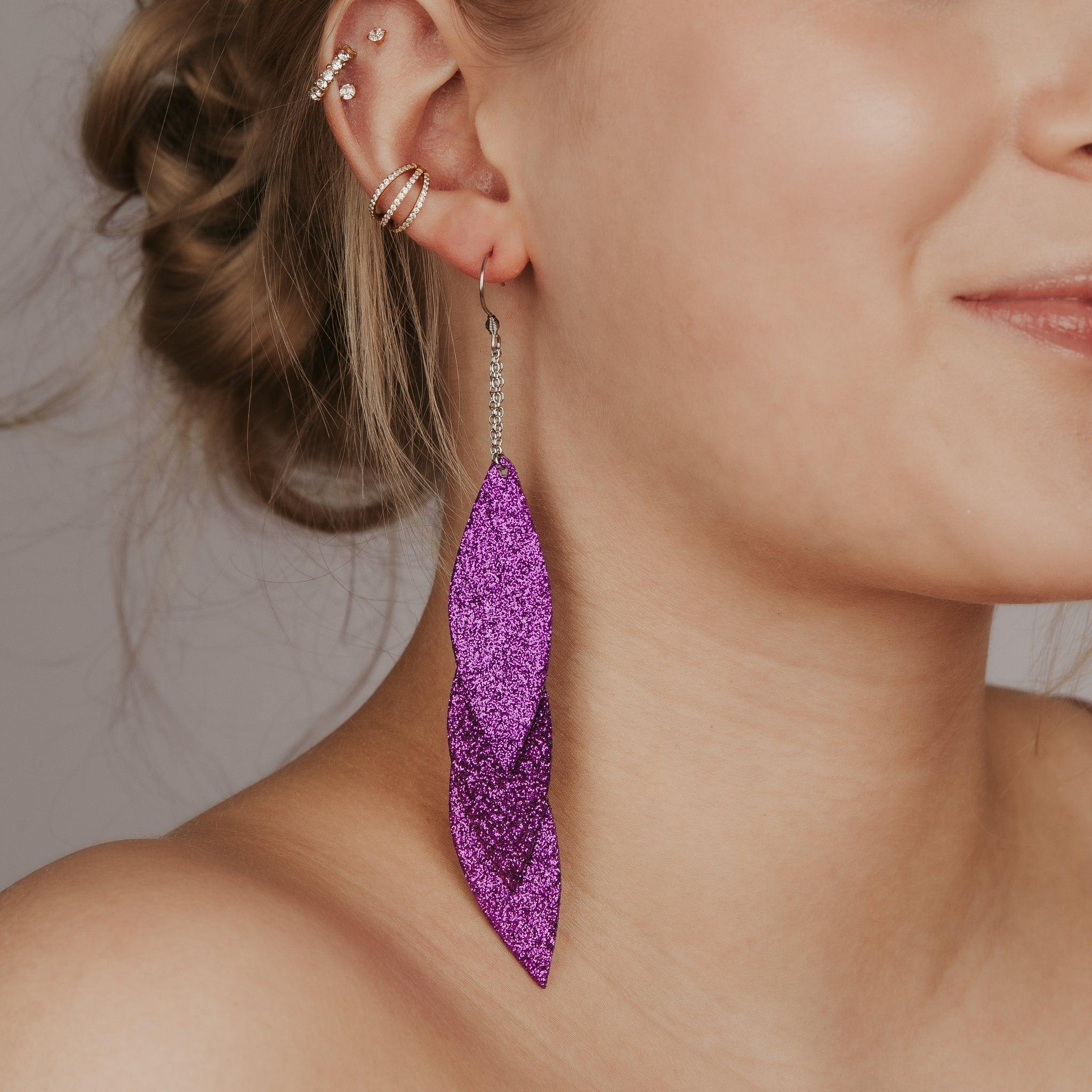 LEMPI earrings, Laura (purple-pink glitter, three-piece)