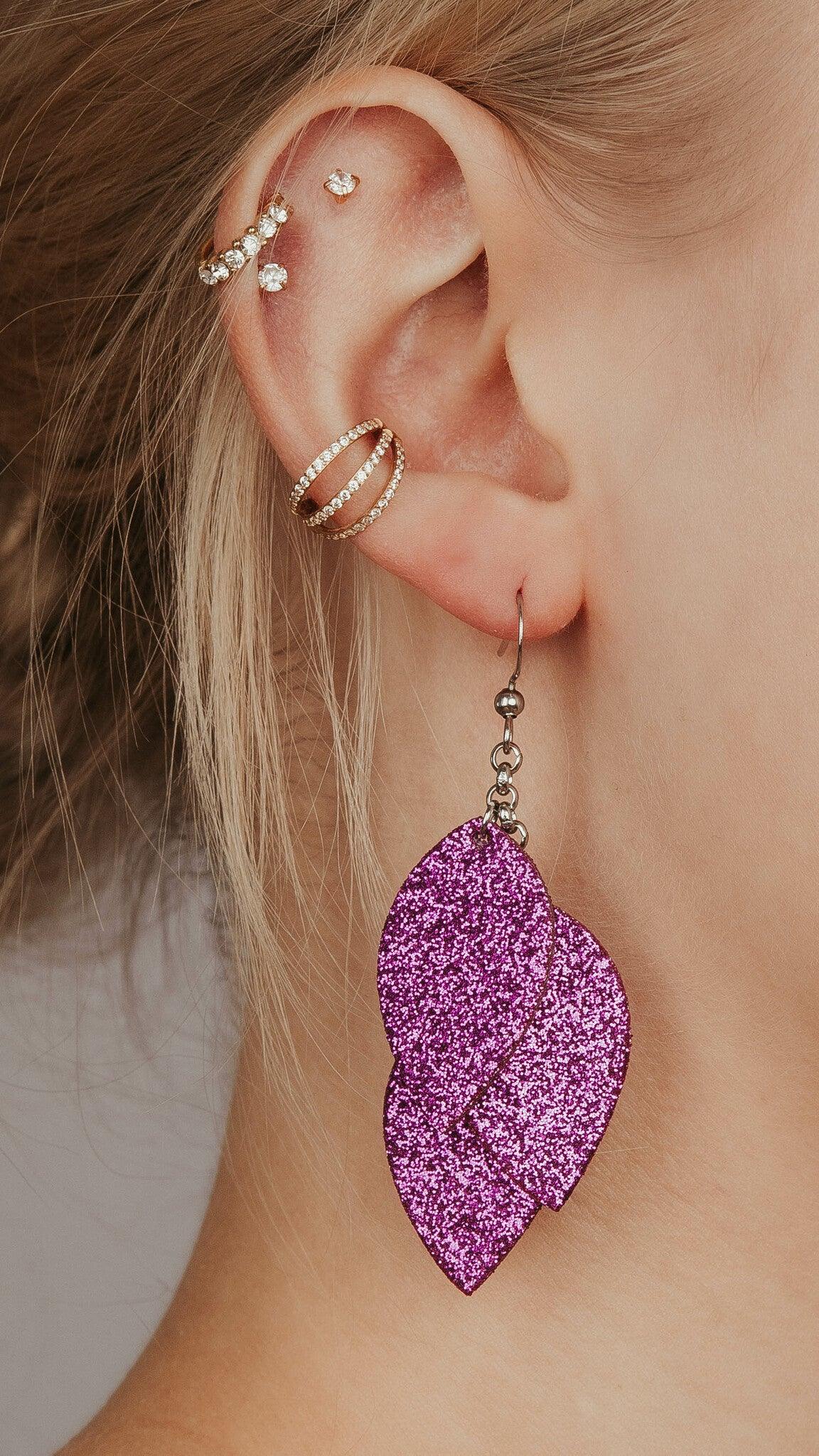 LEMPI earrings, Little Grain (purple-pink glitter)