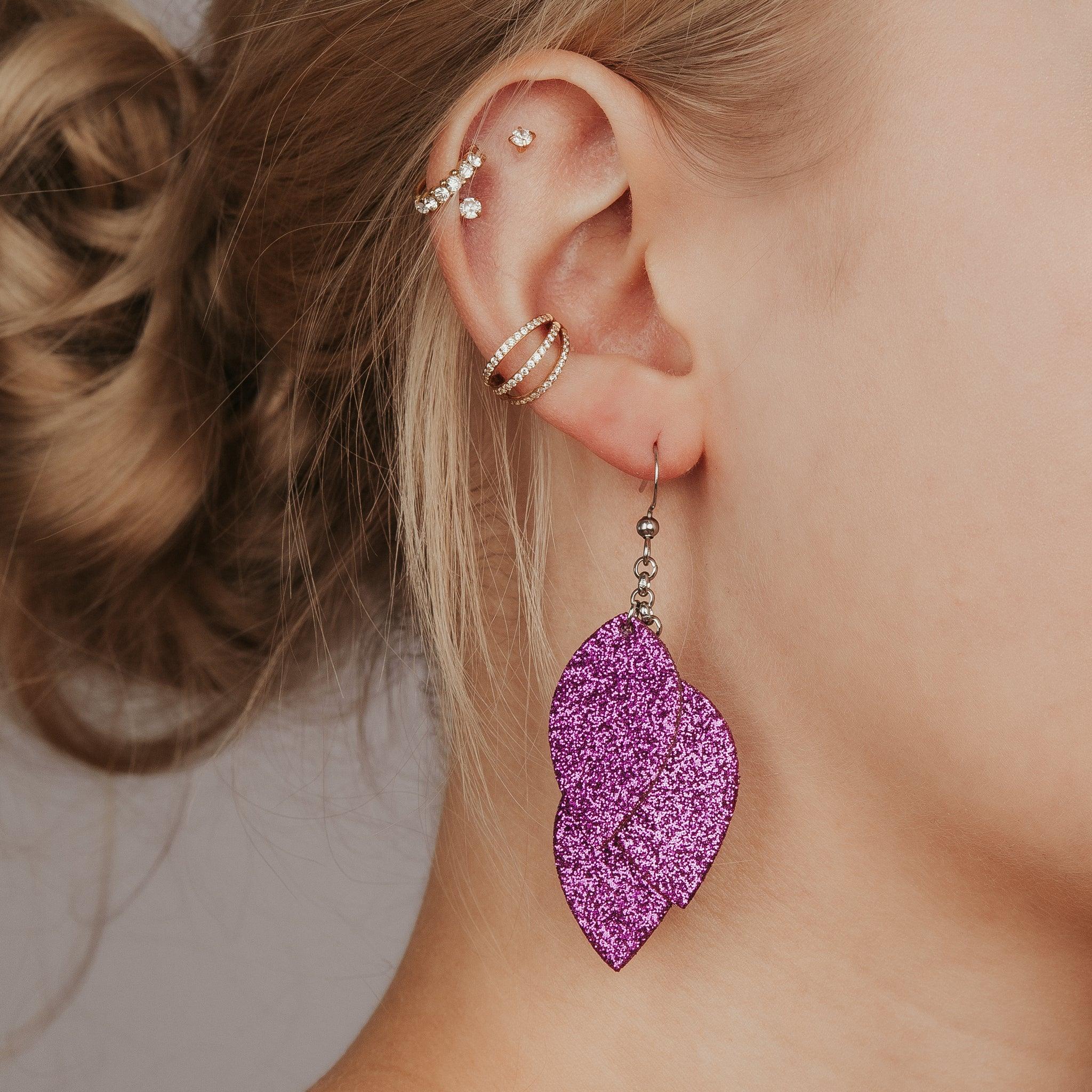 LEMPI earrings, Little Grain (purple-pink glitter)