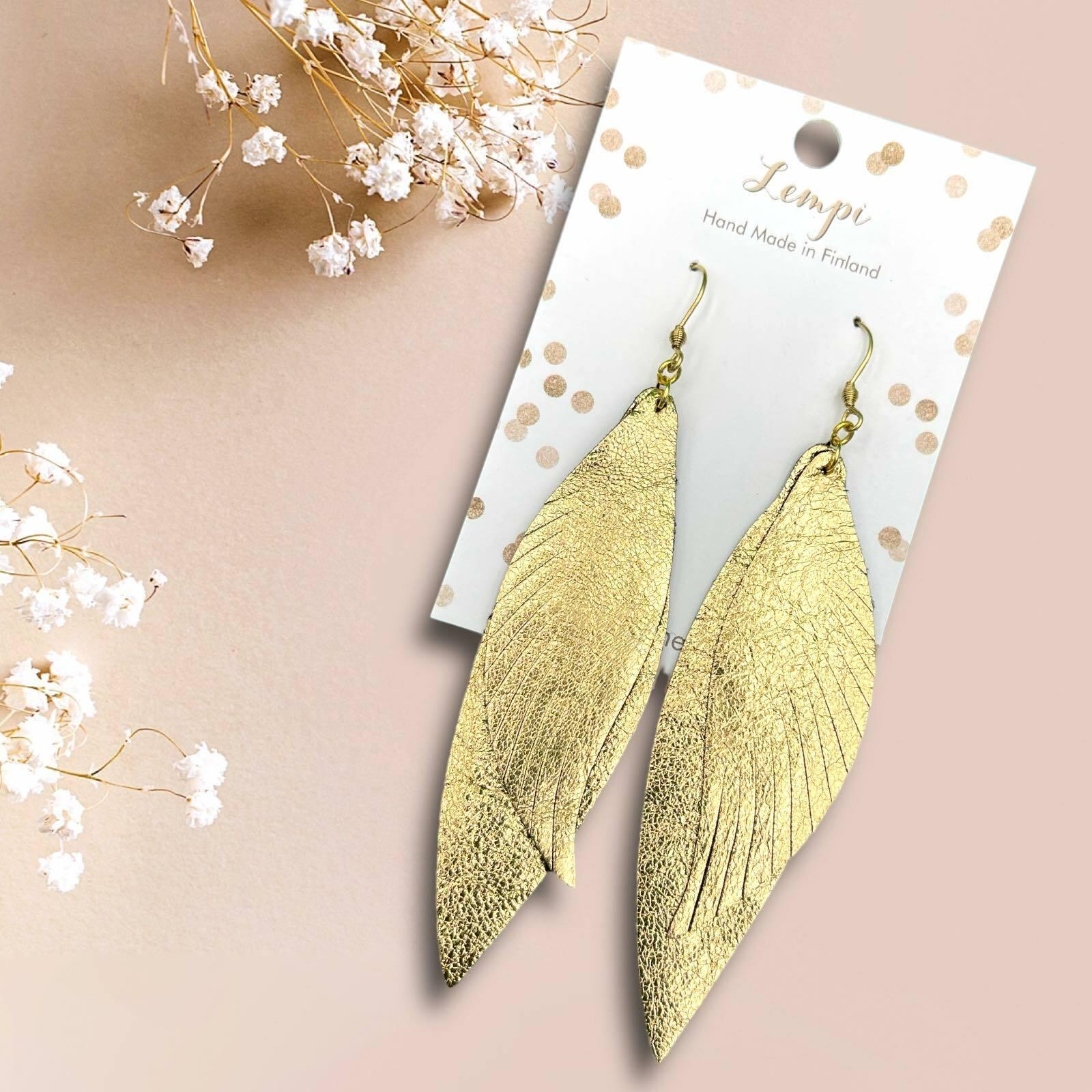 LEMPI earrings, Wings (gold, leather)